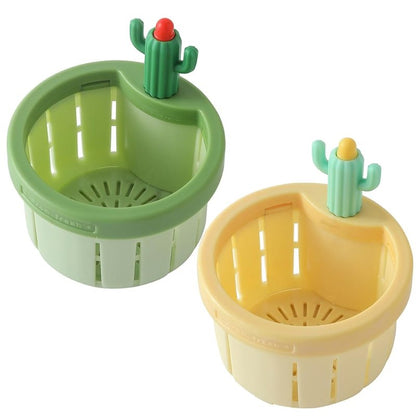 Cactus Kitchen Sink Drain Strainer Press to Dump Basket Waste Collector Fun Sink Accessory for Home Bathroom (YellowGreen-2)