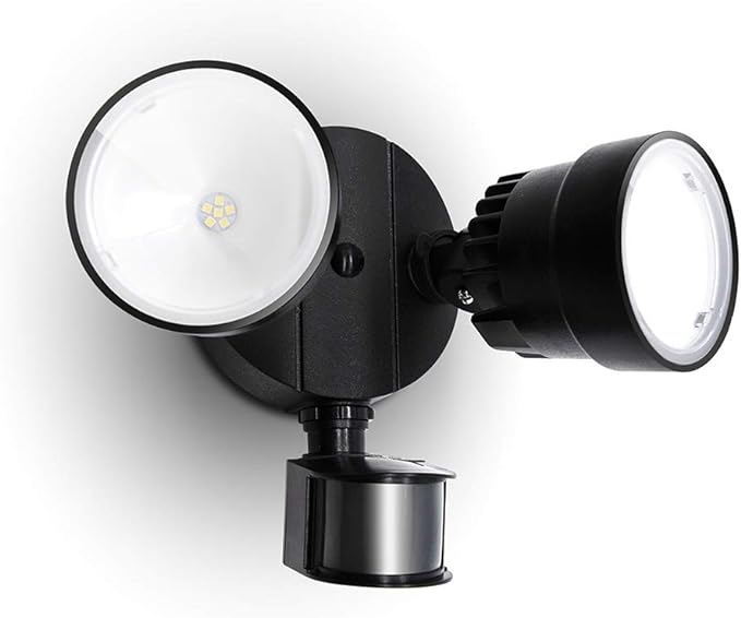 LUTEC Shrimp P6221B-PIR24 2000 Lumen 18 Watt 26 LED Motion Activated Integrated Dual-Head Floodlight Outdoor, IP54 Waterproof Exterior Security Wall Light for Patio, Garden, Yard-Black