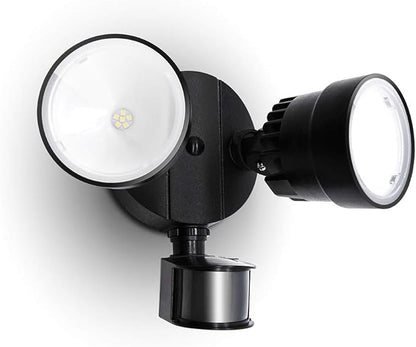 LUTEC Shrimp P6221B-PIR24 2000 Lumen 18 Watt 26 LED Motion Activated Integrated Dual-Head Floodlight Outdoor, IP54 Waterproof Exterior Security Wall Light for Patio, Garden, Yard-Black