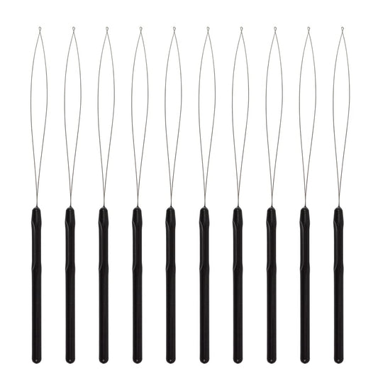 10 Pcs Hair Extension Loop Needle Threader Pulling Hook Tool and Bead Device Tool for Hair Extensions (Black)