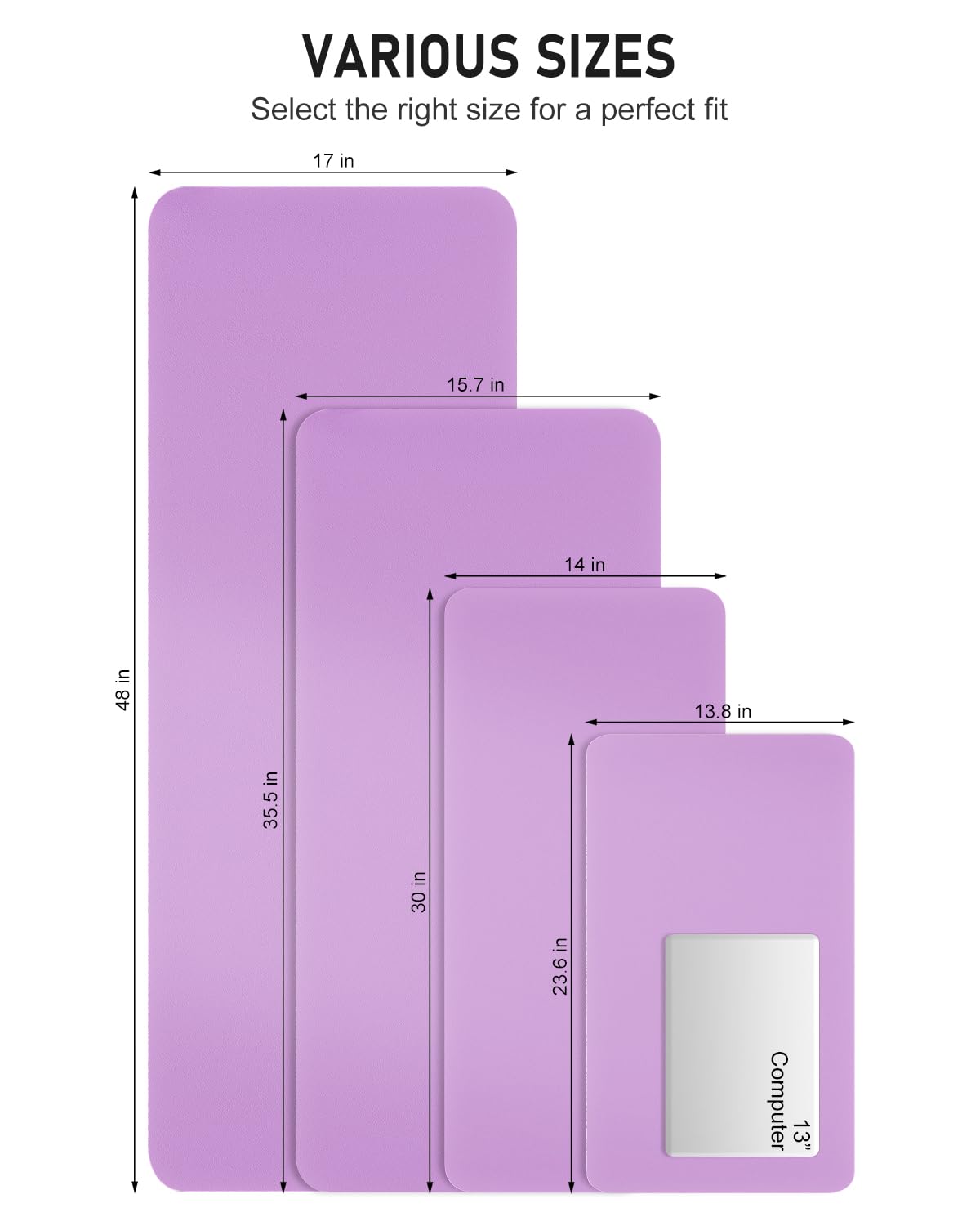 Niniubye Desk Pad, 48" x 17" PU Leather Non-Slip Desk Mat Large Mouse Pad for Desktop, Waterproof Laptop Computer Writing Mat for Office, Home, Work, Gaming, Purple