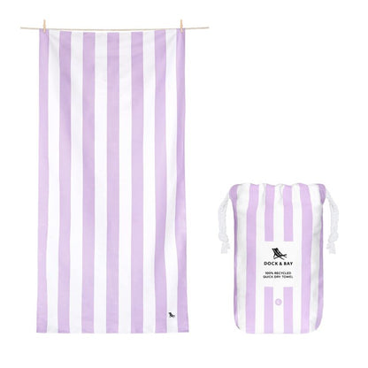 Dock & Bay Customized Beach Towel - Quick Dry, Sand Free - Compact, Lightweight - 100% Recycled - Includes Bag - Cabana Light - Lombok Lilac - Large