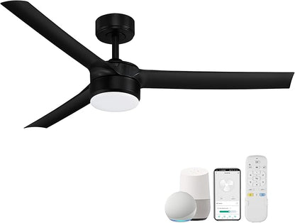 cumilo 52 inch Smart Ceiling Fans with Light and Remote Control,Dimmable LED Lights Silent DC Motor,Control via WIFI Alexa Google App,Outdoor Indoor Modern Ceiling Fans for Living Room Patio
