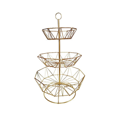 3 Tier Fruit Basket Bowl Stand for Kitchen Counter, Tiered Metal Wire Serving Stand Holder, Vegetable Storage Basket Organizer Trays, Detachable Multi Layer Snack Food Dessert Display Stand (Gold)
