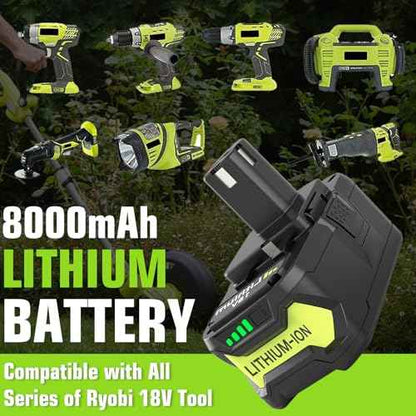 2-Pack 8000mAh P108 Battery Replacement for Ryobi 18V Battery Lithium ion P189 P190 P109 P107 P105 P104 P103 P102 P122 and P117 Charger Compatible with Ryobi 9.6V-18V Batteries (Green)