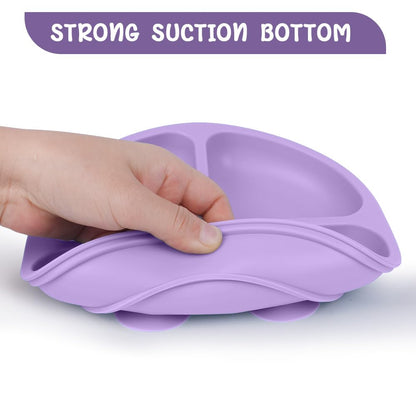 Vicloon Suction Plates, 2 Pcs Baby Toddler Plate Silicone, BPA Free Divided Plate, Divided Plate Design,Silicone Grip Dish Microwave & Dishwasher Safe