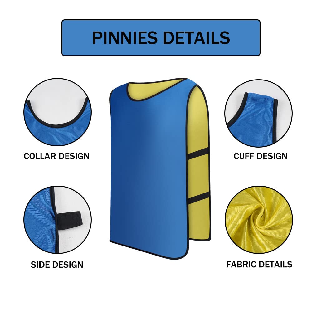 Saaifuu 12 Pack Reversible Numbered Pinnies, Double Sided Scrimmage Vest,Team Practice Jerseys for Kids and Adult(Dark Blue/Yellow, S)