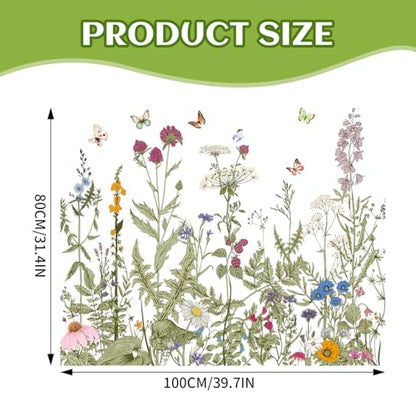 Poppy Flower Wall Stickers Bird Butterfly Wall Decor Decals Peel and Stick Floral Wall Home Glass Window Art Decor for Bedroom Living Room Offices Home Decoration