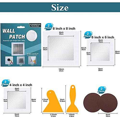 4" 6" 8" (Two of Each) Wall Repair Patch, Plasterboard Patch, Safe Mend Plaster Repair Kit, Safemend Drywall Repair Adhesive, Filler for Walls Ceiling Hole, Self Adhesive Aluminum Mesh Wall Repair