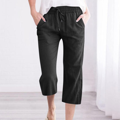 LRMQS Capsule Wardrobe for Women 2026 Linen Clothes Capris Pants for Women Cotton Linen Casual Summer 2025 Straight Wide Leg Loose Drawstring Elastic Waist Cropped Trouser