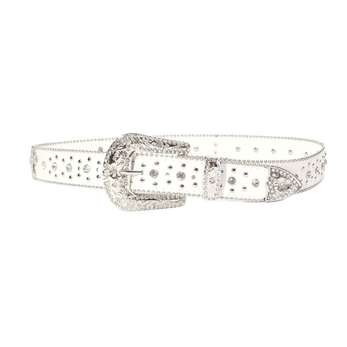Strapvia Rhinestone Belt for Men & Women, Western Cowboy Cowgirl Belt with Bling Cross Design for Jeans (Full white, waist size 38"-41")