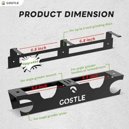 2 Bay Angle Grinder Holder with Discs Hook Rack, Grinders Power Tools Holder Storage Rack, Wall Mount Organizer Bracket for Cutters Polishers with Cord Hanger and Hooks