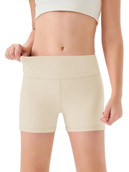 Haloumoning Girls Athletic Shorts Kids High Waisted Yoga Dance Biker Shorts Comfy Gymnastics Shorts 5-14Y Nude