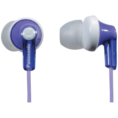 Panasonic ErgoFit Wired Earbuds, 3.5mm Jack In-Ear Headphones Wired with Dynamic Crystal-Clear Sound and Soft Ergonomic Custom-Fit Earpieces (S/M/L), for Phones and Laptops - RP-HJE120-V (Purple)