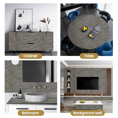Marble Contact Paper Peel and Stick for Kitchen Countertop, Gray and Gold Wallpaper Removable Self Adhesive Vinyl Waterproof Roll 15.7¡±¡¿118" for Cabinets Countertops Wall Covering Easy to Clean