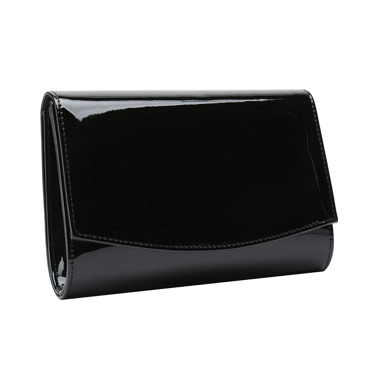 CHARMING TAILOR Patent Leather Flap Clutch for Women Classic Elegant Evening Bag Chic Dress Purse (Black)