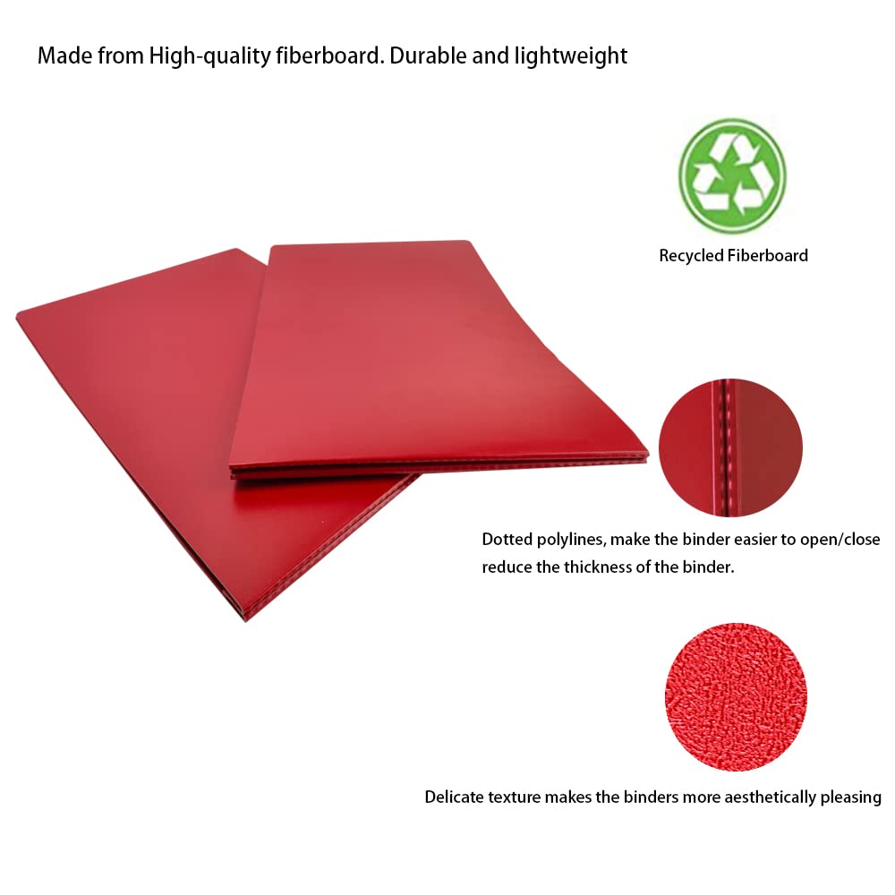 ESKEAR Fiberboard Binder Folder, Sheet Size 11" x 17", with 3" Capacity 220mm Long Metal Prong Paper Fastener, for Pressboard Report Cover, Red, 8 per Box