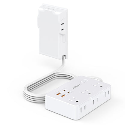 Flat Plug Power Strip Surge Protector, 5ft Ultra Thin Extension Cord with 4 USB Wall Charger(2 USB C Port), 6 Widely-Spaced Outlets Power Strip Compact for Travel, Office, Dorm Room Essentials (White)