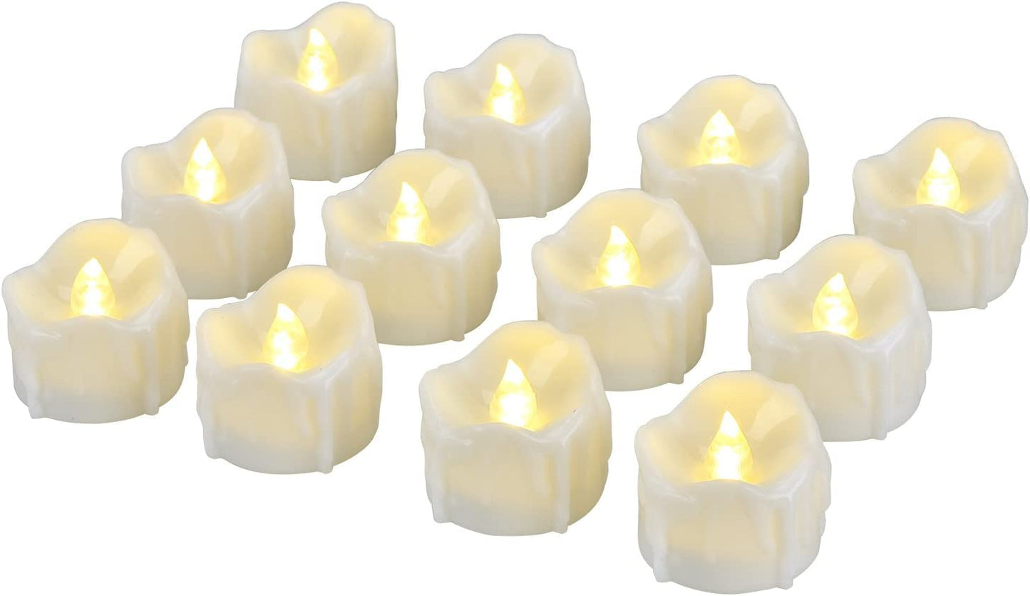 eLander LED Tea Lights Flameless Candle with Timer, 6 Hours on and 18 Hours Off, 1.4 x 1.3 Inch, Warm White, [12 Pack] (New Warm White)