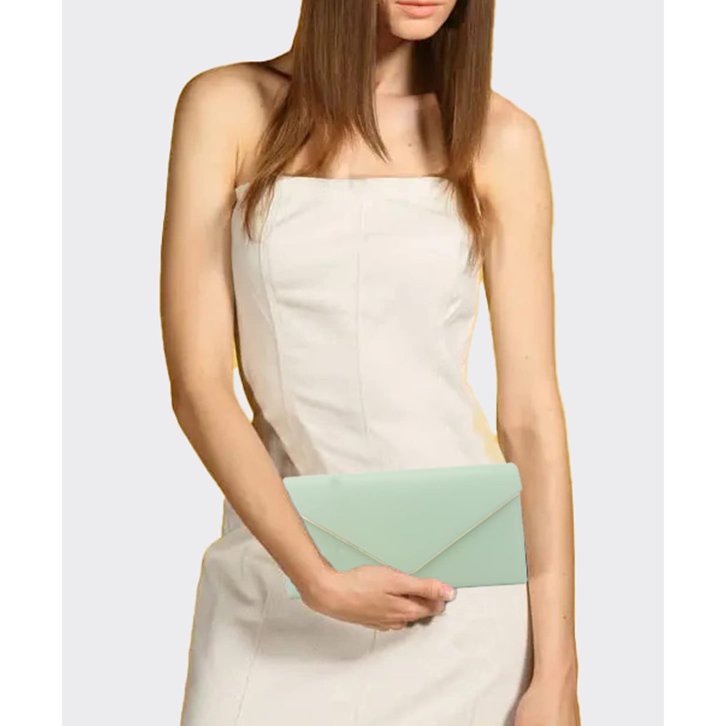 Vegan Leather Envelope Clutch Bag Classic Dressy Purse Foldover Evening Handbag Mint