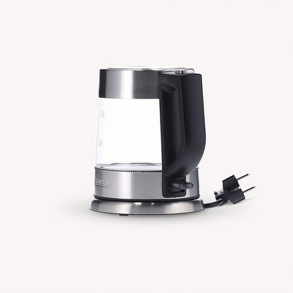 SEVERIN Glass Kettle, Powerful and Compact Kettle in High-Quality Design, Electric Kettle with Limescale Filter, Stainless Steel/Black, WK 3468, Kettle for 1 Litre