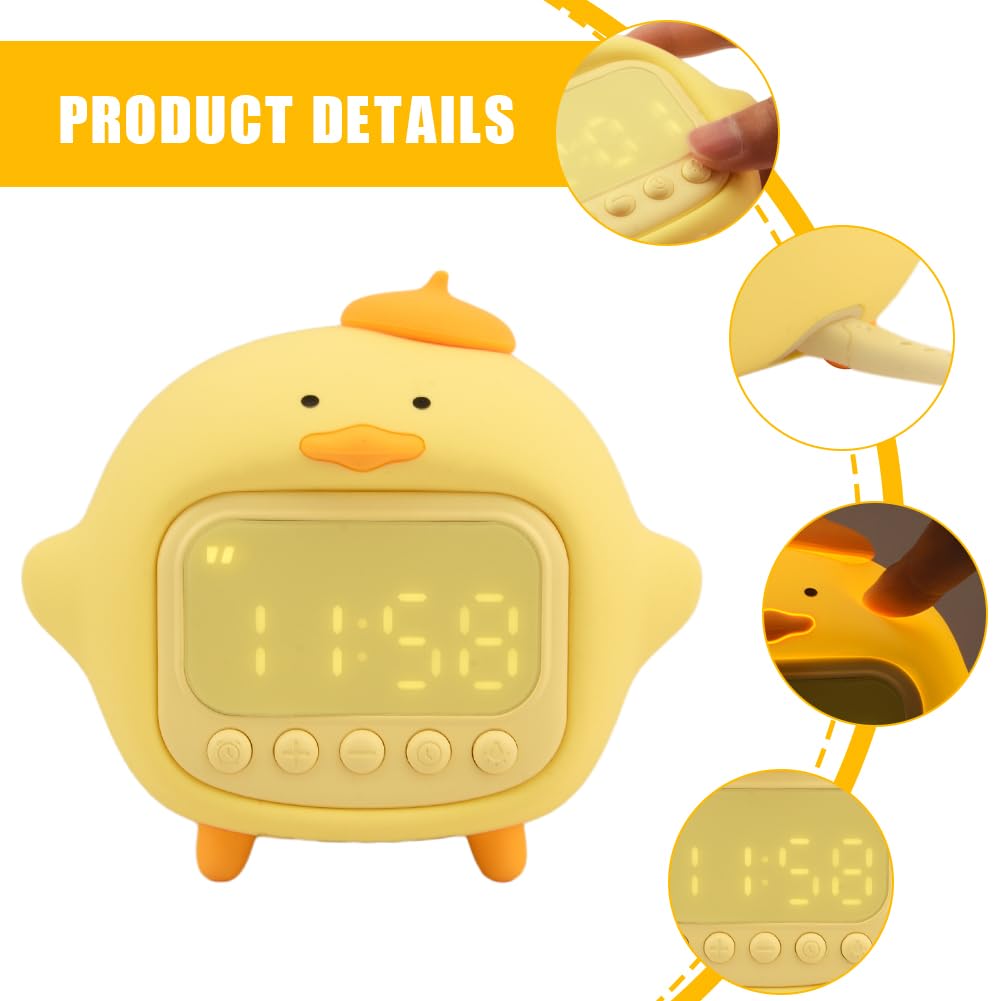 LVOERTUIG Cute Duck Alarm Clock for Kids, Digital Clock, Night Light, Children's Wake Up Lamp, Silicone Rechargeable Alarm Clock Lamp for Bedroom Decor, Birthday Gift (Yellow)