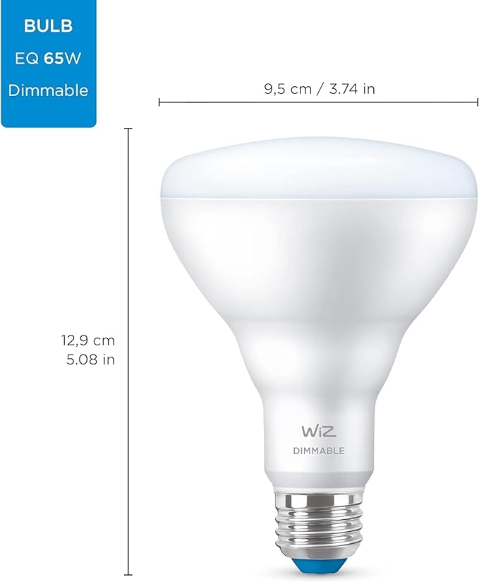 WiZ 65W Eq.(7.2W) BR30 Daylight (5000K) LED Smart Bulb - Pack of 2 - 650 Lumen- E26 - Indoor - Connects to Your Existing Wi-Fi - Control with Voice or App - Activate with Motion - Matter Compatible