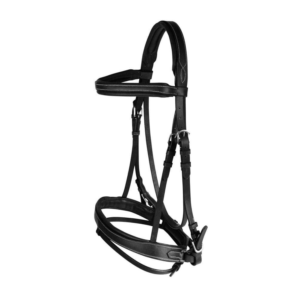 Horze Venice Padded Synthetic Leather Snaffle Bridle with Flash and Reins - Black - Horse