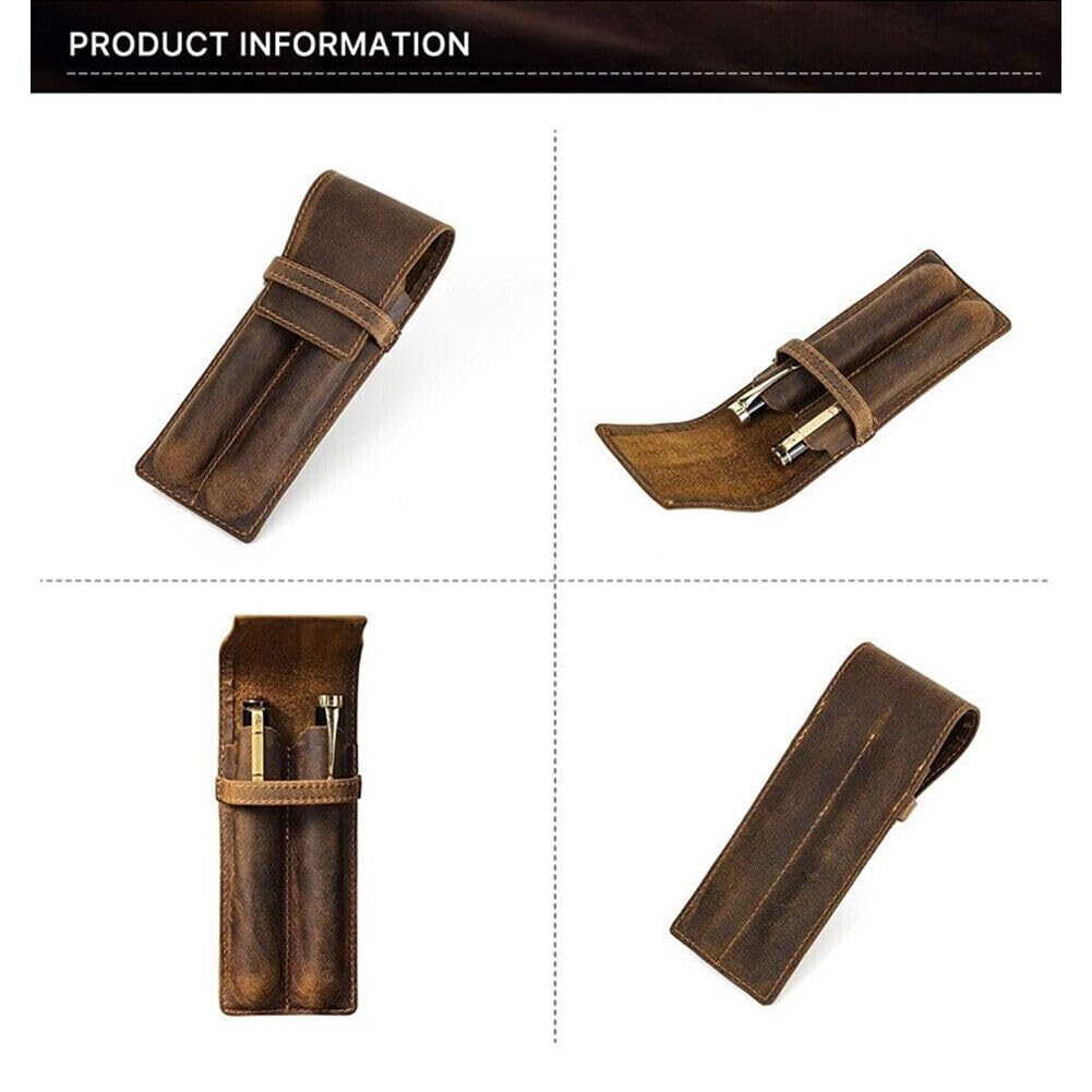 Genuine Leather 2 Slots Pen Holder Case Luxury Fountain Pen Sleeve Organizer Bag