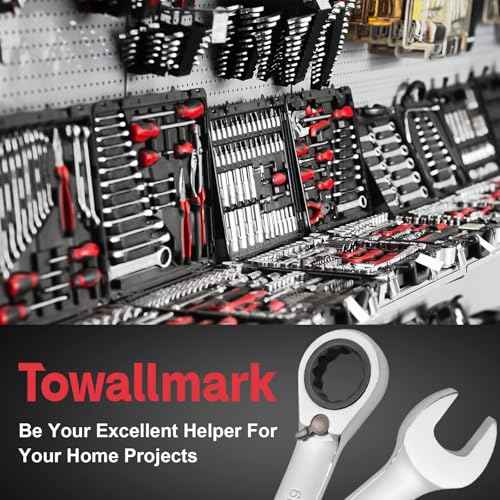 Towallmark Ratcheting Wrench Set 12pcs, Metric Standard Wrench Sets, Combination Ratchet, Metric 8-19mm, 72-Teeth,Cr-V Steel Ratchet Wrenches Set with Pouch for Motorcycle/Car/Mechanical Etc