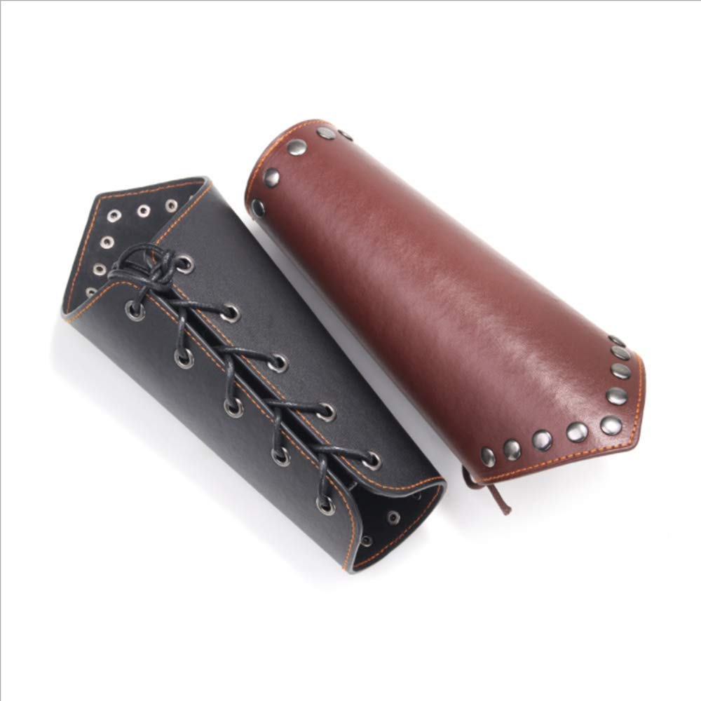 TURTLEDOVE Medieval Leather Bracers, 2PCS, Viking Cosplay Bracelet Gauntlet Wristband for Historical Reenactments (Black)
