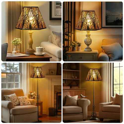 Etched Metal Lampshade, Hexagonal Lamp Shade with Antique Bronze Exterior&Gold-plated Interior, 7" Top x 13.8" Bottom x 9.5" Height, Spider Fitter