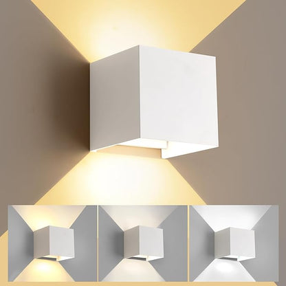 20W Outdoor Wall Sconce Lights & Indoor Wall Sconce,ETL Listed Matte White Square Wall Light,3000K/4000K/6500K,1700LM Up and Down Outdoor Lights 4.72-Inch Exterior Lighting Fixture for House,1-Pack