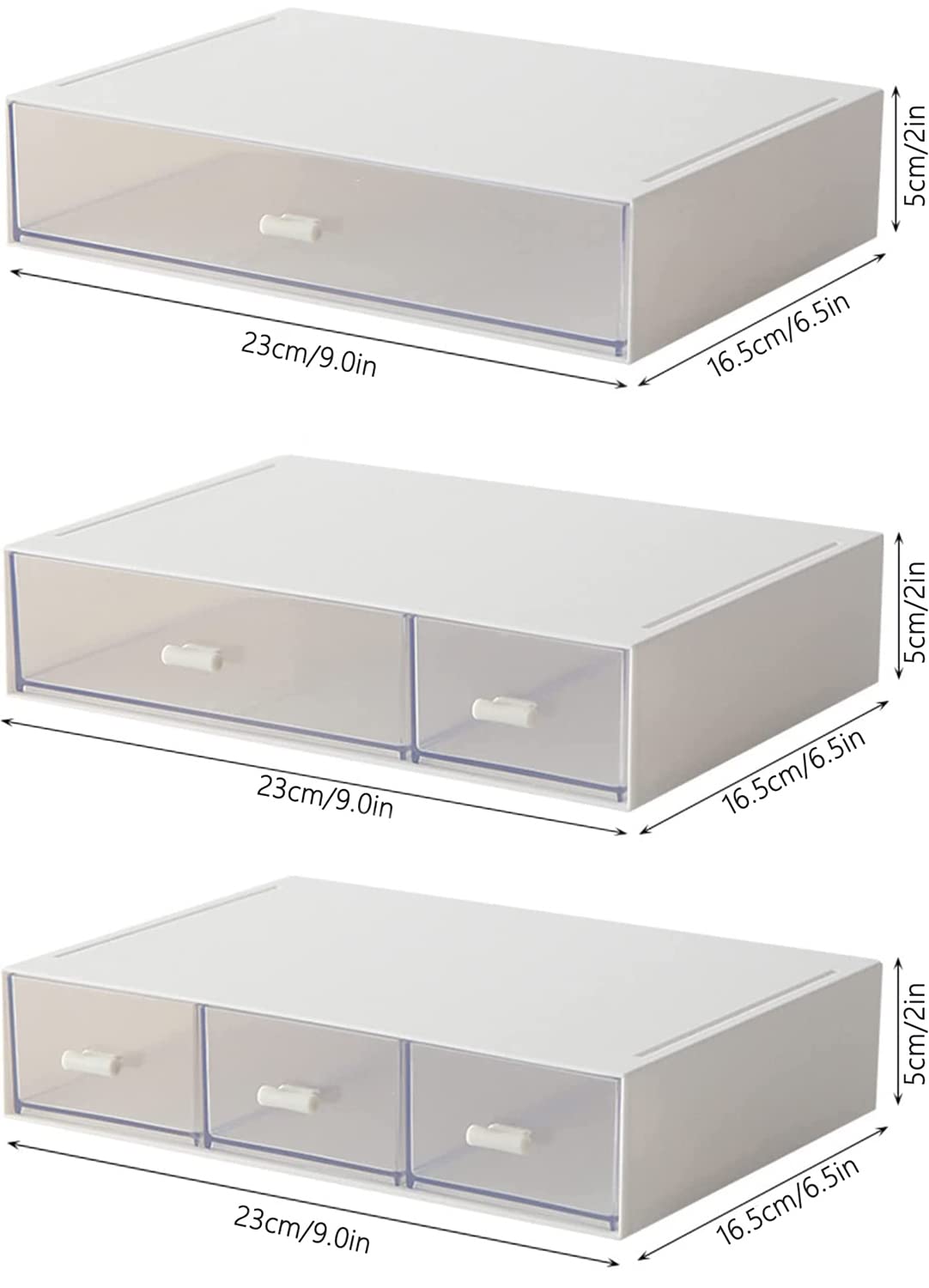 Desk Organizer-3 Tier Stackable Storage Drawers with 6 Compartments White Compact Desk Storage Drawers Great for Makeup Storage Bathroom Organization Accessories Etc (White)