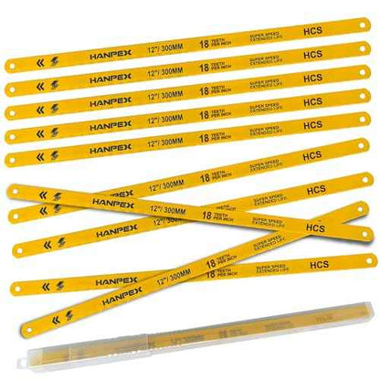 Hacksaw Replacement Blades (10 Pack) High Speed 18 TPI - 12" Length Hack Saw Blade - High Carbon Steel (HCS) Cutting Blades