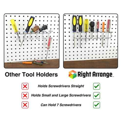Pegboard Screwdriver Holder, 4-Pack - Hooks to Any Peg Board - Screwdriver and Pliers Rack Accessory Tool Organizer - Organization Accessory for Workbench, Garage, Tool Shed, Craft Room
