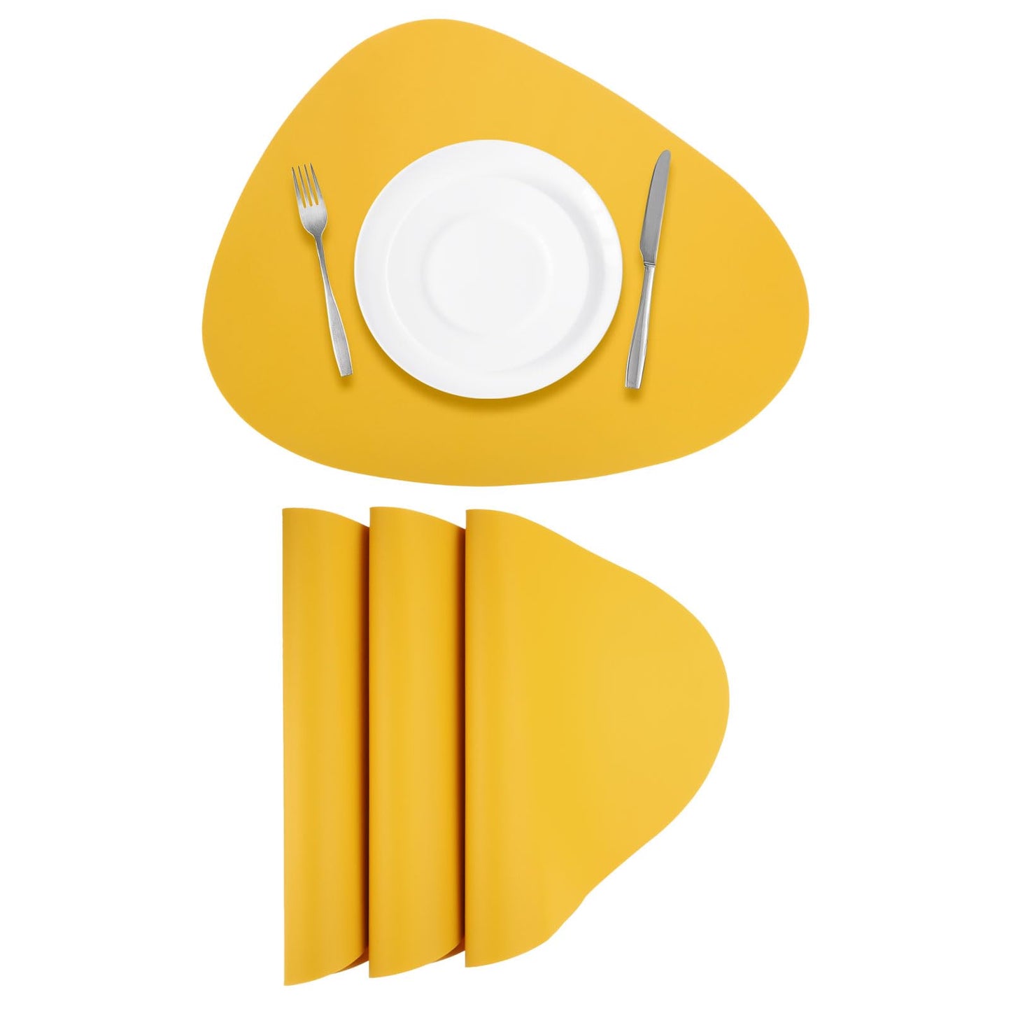 uxcell 4 Pcs Faux Leather Placemats for Dinner Table, PU Leather Drop-Shaped Table Mats Placemats Heat Resistant Waterproof Oil Proof Kitchen Placemats (Yellow)