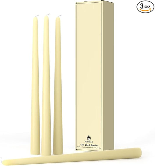 12-Inch Tall Dripless Taper Candles Set of 4 - Ivory Tapered Candles, Perfect for Wedding,Dinner - Smokeless, Unscented, Long Burning - Hand Poured, Colored Tall Candlesticks - Cream