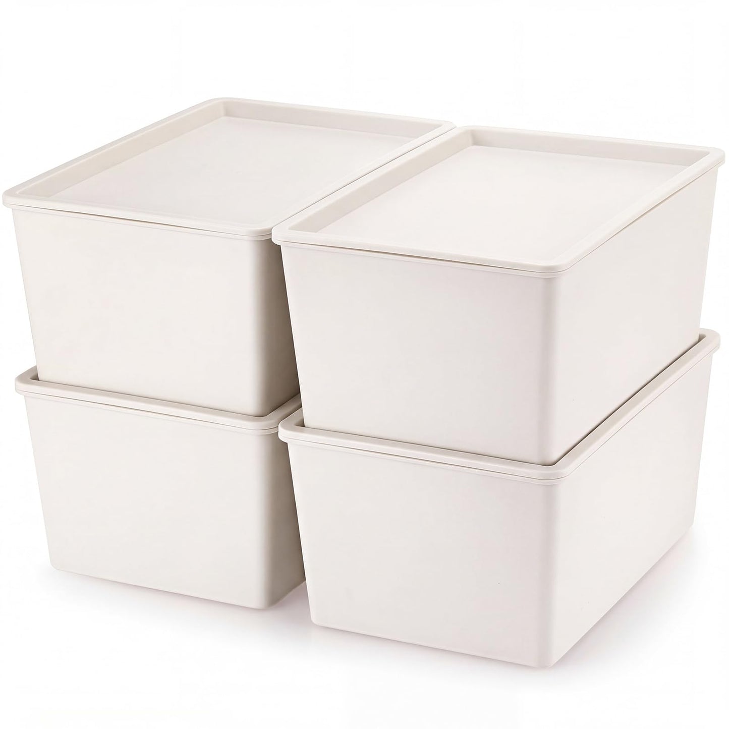 Menkxi 4 Pcs Storage Bins with Lids Plastic Stackable Containers for Organizing Shelves Christmas Ornament Box Baskets(Beige,Small)