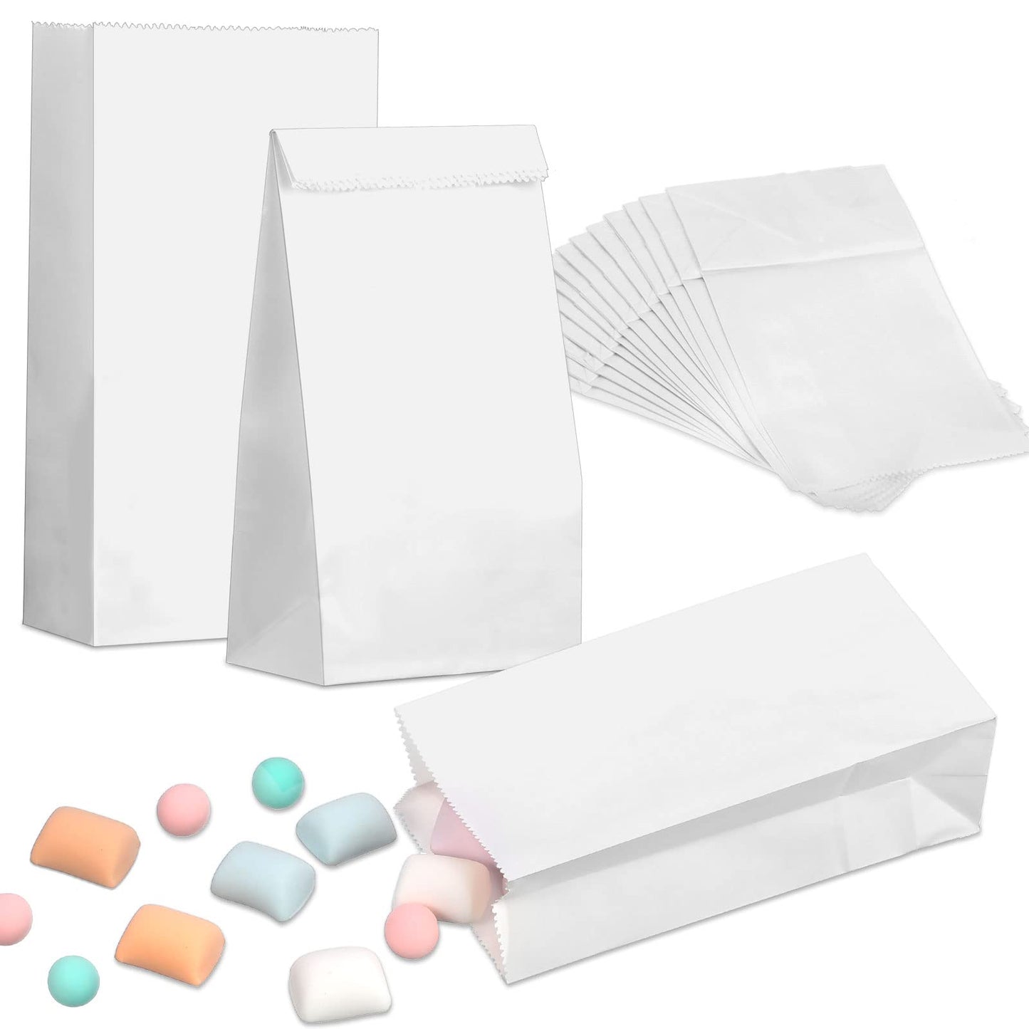 Containlol 200 Pcs Small Paper Bags, 1 lb Mini Paper Treat, Kraft Lunch Bags 6.7 x 3.54 x 2.36 for Christmas Wedding Favor Grocery Candy Cookie Sandwich Popcorn Bread Snack(White)