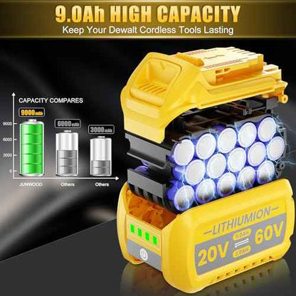1Pack 9.0Ah Replacement for Dewalt 20V 60V Flexvolt Max Battery Compatible with DCB609 DCB606 DCB612 DCB200 DCB201 DCB203 DCB204 DCB206 DCB207 DCB209