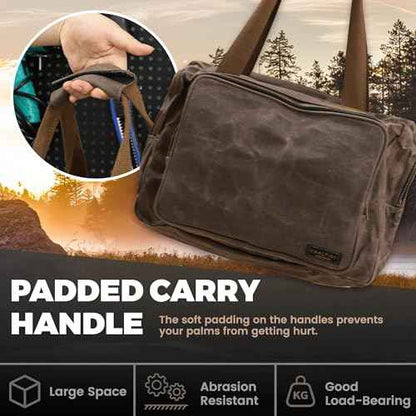 Kaaltisy 16oz Waxed Canvas Tool Bag ? Robust Zipper Garden Tools Tote with 3 Compartments & Padded Handle (Grey) ? Tool Organizer for Gardening Wire Cutters Goggles