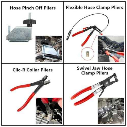 DPTOOL Hose Clamp Pliers Set 15pcs Hose Clamp Removal and Installation Tool Kit for Automotive Coolant Radiator Heater, Water Hose, fuel lines etc, with 2pcs Electrical Disconnect Pliers
