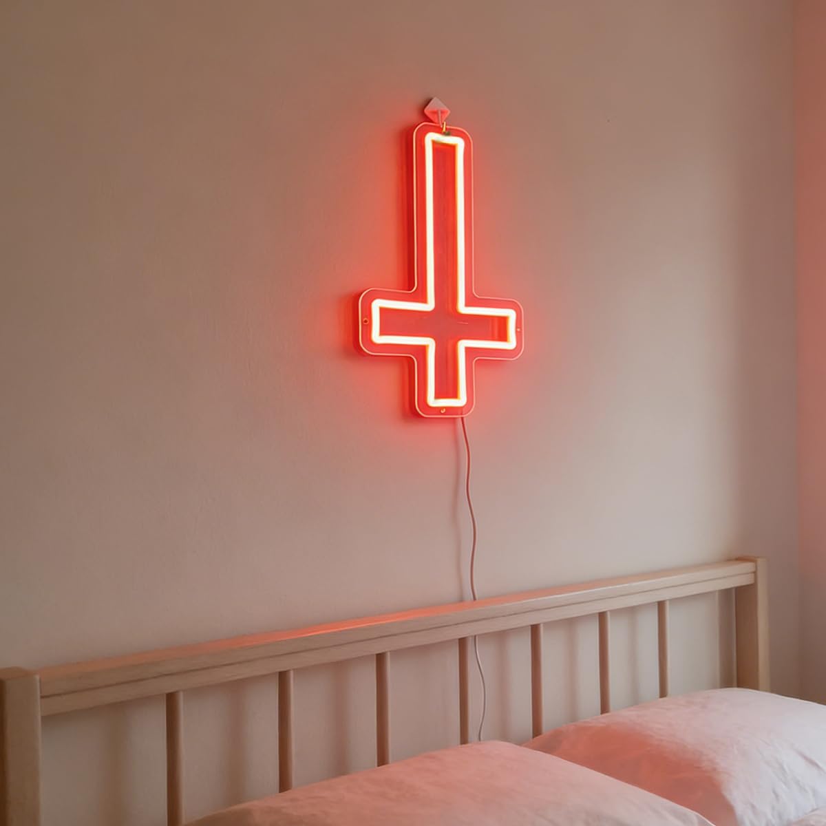 Jesus Cross Neon Sign Red Led Cross Lights Wall Decor Art Lamp Light-Upside Down Light Up Sign for Home Bedroom Christian Religious Room Easter Christmas