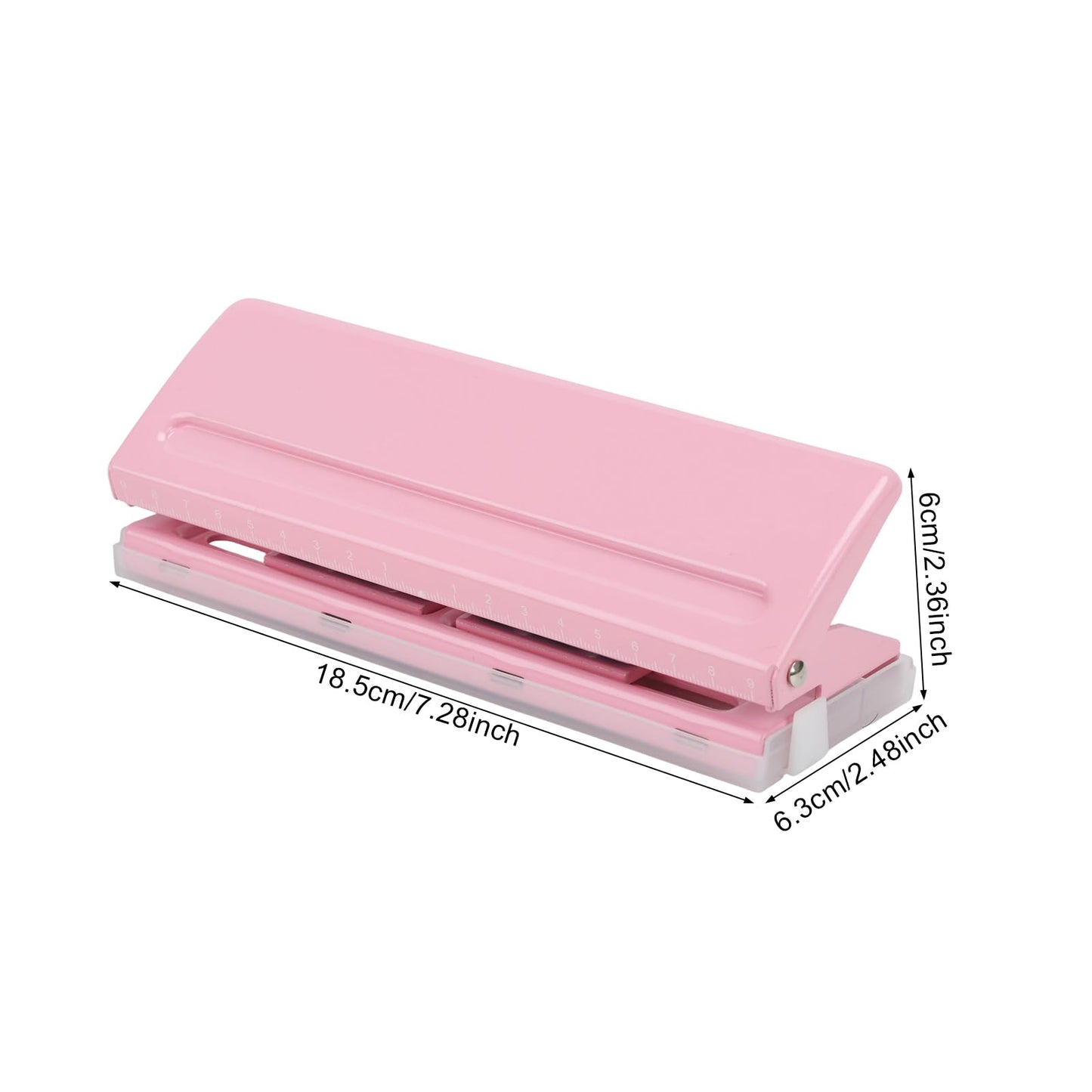 Adjustable 6-Hole Punch - Metal Hole Puncher for A4/A5/A6, Personal & Pocket Planners - 6-Ring Binder Puncher 6-Sheet Capacity, Non-Slip Base, with Ruler & Hole Guide (Pink)