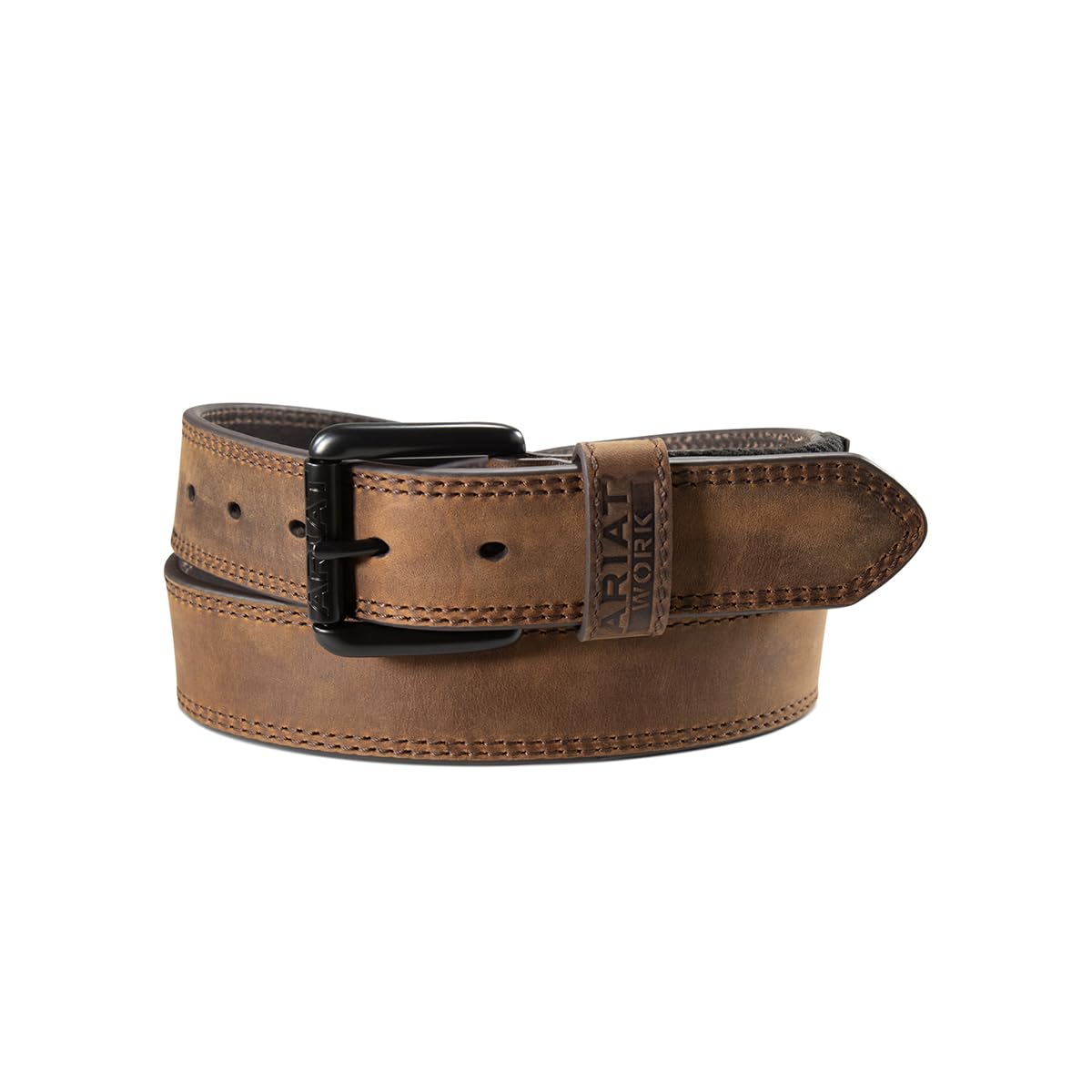 ARIAT Men's Double-Stitch Perforated Leather Belt with Roller Buckle, Brown, 32