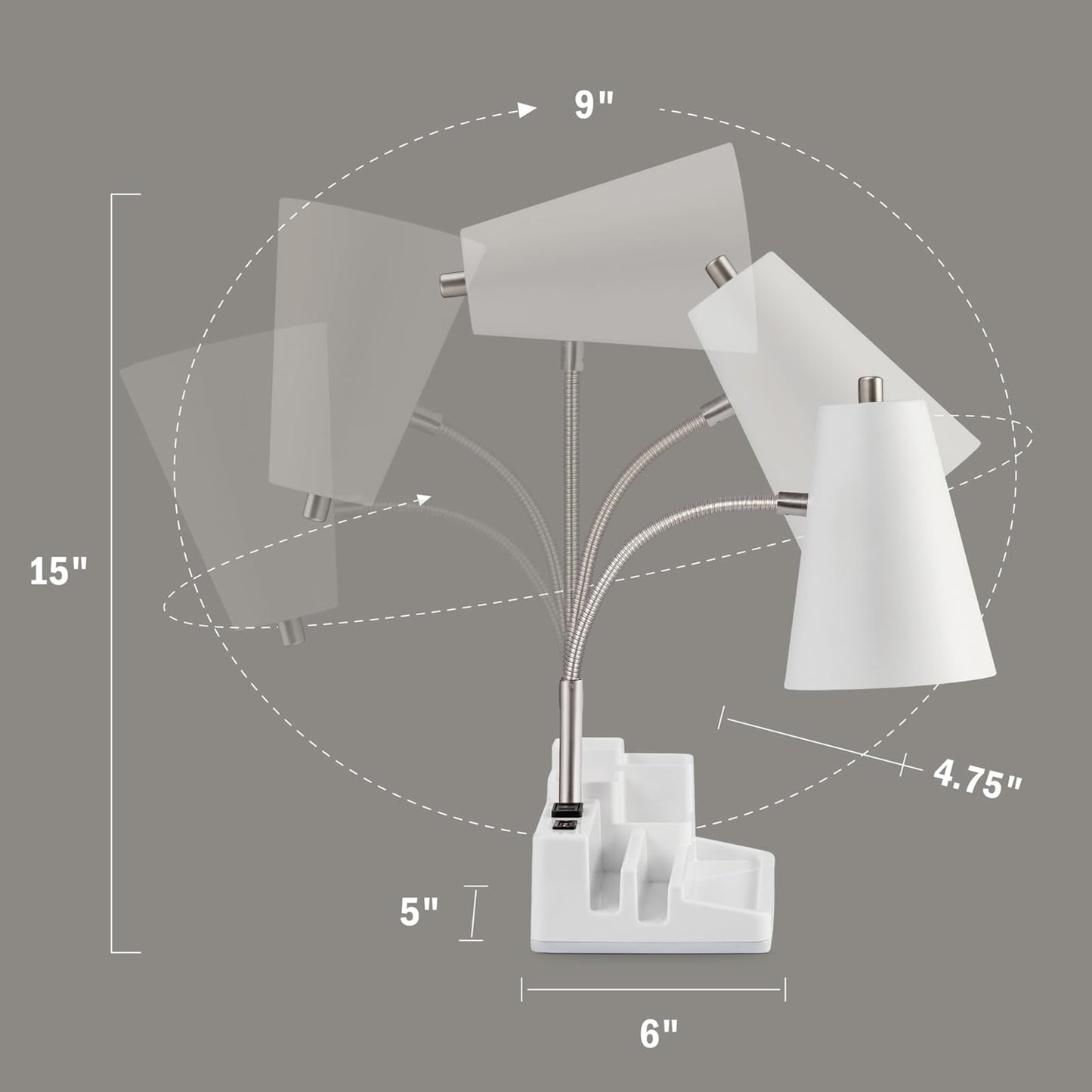 lianheng Desk Lamp Cute for Small Space, Lamp Desk with USB Port and Outlet, Desk Lamps for Home Office with Pen Holder, Study lamp for College Dorm Room, Flexible Arm, White