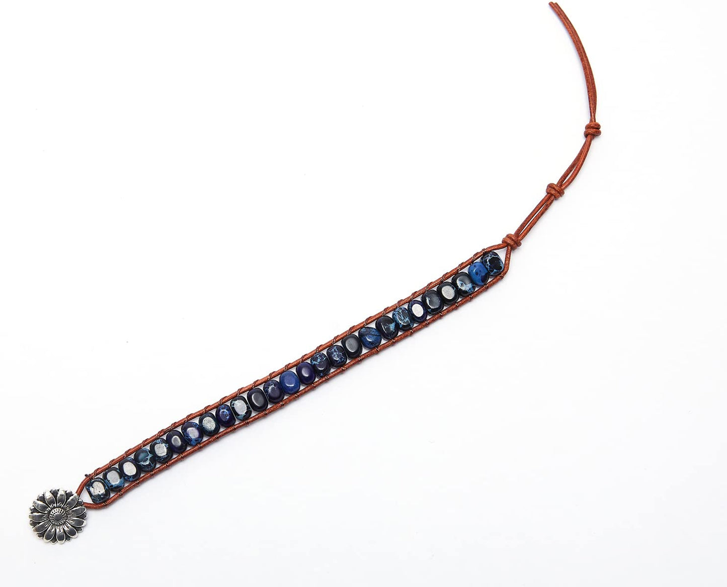 ZOSOJONA 7 Chakra Bracelet Bohemian Handmade Leather Wrap Healing Protection Natural Stone Yoga Beaded Bracelets Boho Friendship Jewelry (Navy Blue Turquoise)