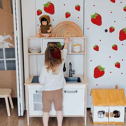 4 Sheets / 92pcs Strawberry Wall Decals, Removable Cute Fruit Wall Stickers for Girls Bedroom Dorm Dining Room Kitchen Bathroom Waterproof Decor