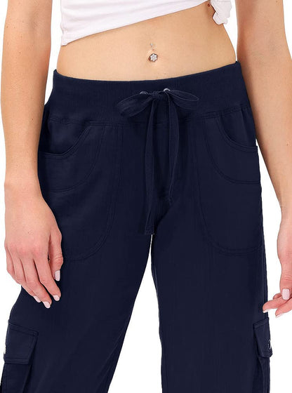 Hiking Cargo Shorts for Women Dry Fit Active Capri Pants for Camping with Pockets Navy XX-Large